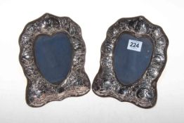 Pair embossed silver easel photograph frames, 20cm by 15cm.