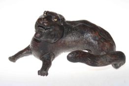 Carved wood figure of a big cat, 58cm in length.