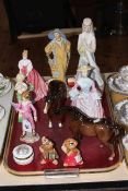 Four Royal Doulton and two Royal Worcester figures, two Beswick horses,