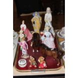 Four Royal Doulton and two Royal Worcester figures, two Beswick horses,