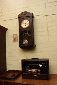 1920's oak cased wall clock and vintage Singer hand sewing machine (2).