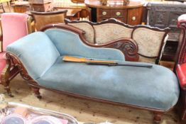 Victorian mahogany framed scroll end chaise longue on turned legs.