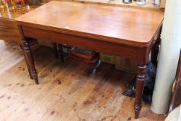 Victorian mahogany fold top dining table in ring turned legs,