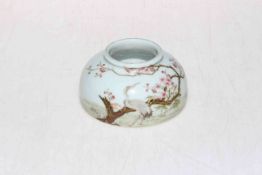 Chinese brush washer decorated with storks and blossom, blue mark, 8.5cm diameter.