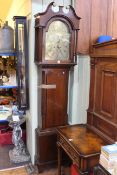 Antique oak eight day longcase clock having brass arched dial signed Taylor, Dumfries.