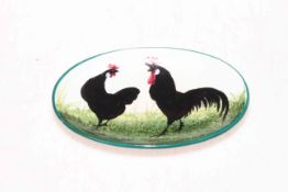 Wemyss Ware pin dish decorated with hen and cock.