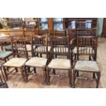 Early 19th Century well matched set of eight Lancashire spindle back and rush seated dining chairs