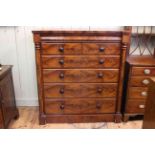 Victorian mahogany Scotch chest of seven drawers with hexagonal pillars on plinth base,