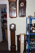 Two oak wall clocks, Vienna clock, Grandmother clock, Fitzroy barometer, mantel clock,