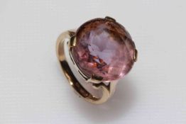 9 carat gold amethyst ring, stone 15mm diameter, size L/M.