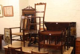 Rush seated elbow chair, small oak gate leg table, Bevan & Funnell mahogany Canterbury,