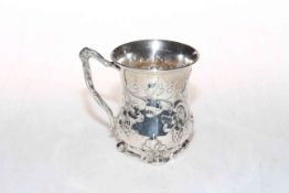 Victorian silver christening mug with embossed vine decoration, London 1858.