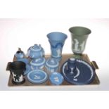 Collection of Wedgwood Jasperware including vases, trinket boxes and dishes, lighter, etc.