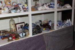 Collection of Delft Pottery, Copeland Spode Italian, blue and white chargers, mantel clocks.