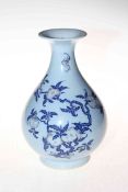 Chinese ovoid vase with blue branch and two bats decoration, underglaze blue mark, 26cm.