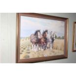 DM & EM Alderson, three working shire horses, watercolour, signed and dated 1971 lower right, 53.