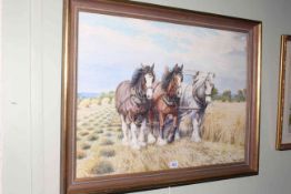 DM & EM Alderson, three working shire horses, watercolour, signed and dated 1971 lower right, 53.