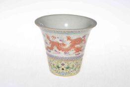 Chinese polychrome vase with dragon decoration, four character marks to patterned base, 15cm.