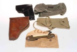 Bow with four military bags/holsters, and eye protectors.