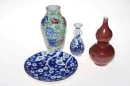 Four pieces of Chinese ceramics including double gourd vase.