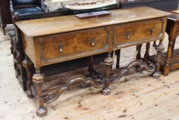 Carolean style walnut two drawer dresser/sideboard, 84cm high by 167cm wide by 46cm deep.