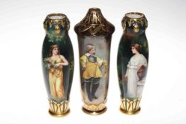 Three Royal Bonn hand painted signed vases, tallest 31cm.