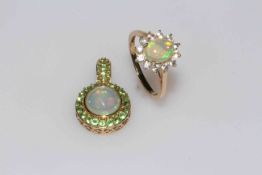 9k gold opal and zircon ring size P/Q, together with 9 carat gold,