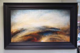 Paul Denham, The Wild Uplands, oil painting, 68cm by 124cm, in glazed frame.