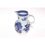 Late 18th Century Worcester porcelain blue and white cabbage leaf jug with blue mark to base,