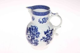 Late 18th Century Worcester porcelain blue and white cabbage leaf jug with blue mark to base,