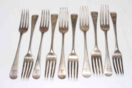 Pater & William Bateman seven Old English pattern tableforks, London 1806/09, and three tableforks,