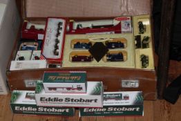 Collection of boxed model vehicles including Eddie Stobbart, Corgi, Lledo, etc.