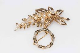 9 carat gold seed pearl set bouquet brooch, 5.