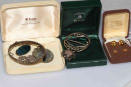 Celtic Edinburgh hallmarked silver brooch, another two brooches, silver bangle and locket,