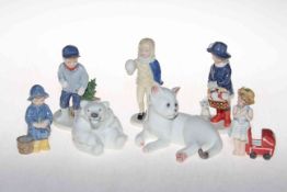 Seven Royal Copenhagen figurines including Anna 2005, Peter 2005, 300 2006, Polar bear, cat.