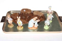 Six Beswick Beatrix Potter figures with boxes and stand.