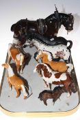 Sylvac Shire Horse and seven Beswick horses.