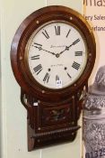 Victorian inlaid rosewood drop dial wall clock.