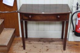 19th Century bow front single drawer side table on square tapering legs,
