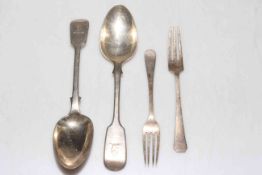 W.R. Smily silver tea dessert spoons, London 1841, and two silver sardine forks (4).