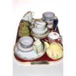 Tray of Noritake teaware, Carlton teapot, Wade Sunshine figure, Poole bowls, etc.