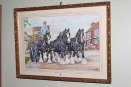 DM & EM Alderson, Drayman with four horses, watercolour, signed and dated 1979 lower right,