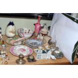 Collection of Victorian porcelain including Sunderland lustre, Old Vienna vase, jugs,