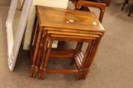 Quartetto nest of carved hardwood and brass inlaid table (largest 54cm high by 53cm wide by 33cm