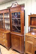 Victorian inlaid mahogany astragal glazed door top standing corner cabinet, 210cm high.