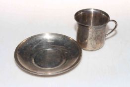 Silver christening mug Sheffield 1936, and silver saucer dish Sheffield 1914 (2).