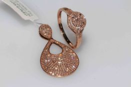 Pink diamond multi-stone 9k rose gold ring size S/T,