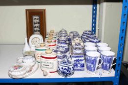 Collection of Ringtons, Wade spirit bottles, Wedgwood plaque, Aynsley, etc.