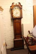 Oak cased eight day longcase clock with painted dial.