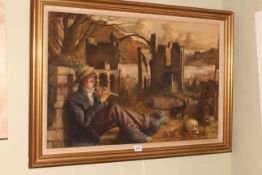 Bohuslav Barlow, The Piper, oil on canvas, 50cm by 76cm, framed.